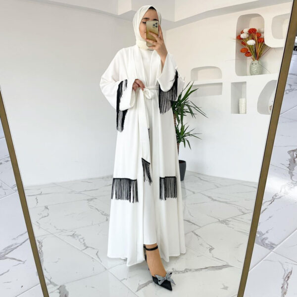 Arab Dubai Ethnic Clothes Middle East Abaya Coat Tassle Fashion Dress - Image 3