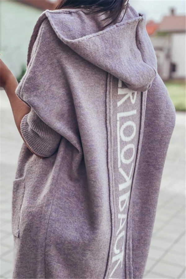 Hooded Cardigan Letter Stitching Knitted Sweater Women Jacket - Image 8