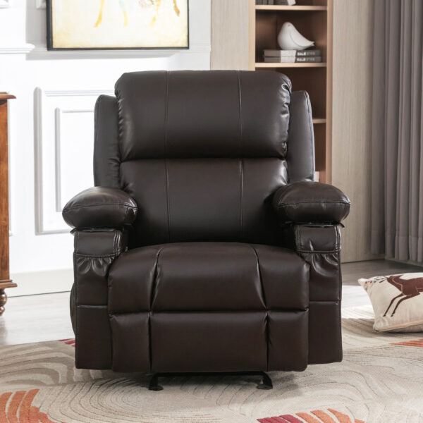 Recliner Chair Rocking Chairs For Adults With 2 Cup Holders, USB Charge Port Soft Features A Manual Massage And Heat.BROWN - Image 2