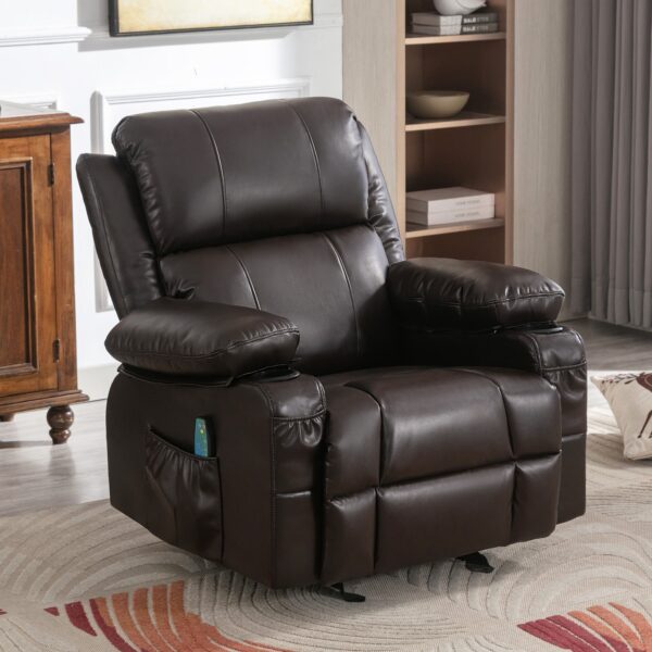 Recliner Chair Rocking Chairs For Adults With 2 Cup Holders, USB Charge Port Soft Features A Manual Massage And Heat.BROWN - Image 6