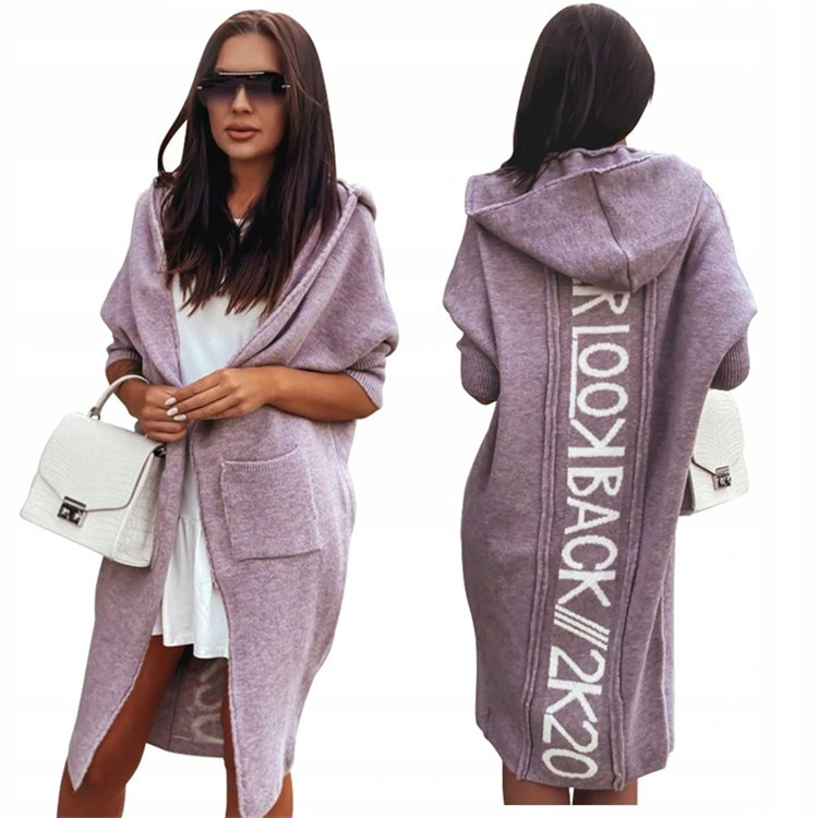 Hooded Cardigan Letter Stitching Knitted Sweater Women Jacket