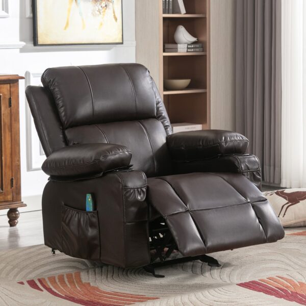 Recliner Chair Rocking Chairs For Adults With 2 Cup Holders, USB Charge Port Soft Features A Manual Massage And Heat.BROWN - Image 3