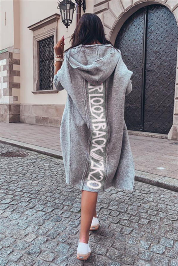 Hooded Cardigan Letter Stitching Knitted Sweater Women Jacket - Image 7