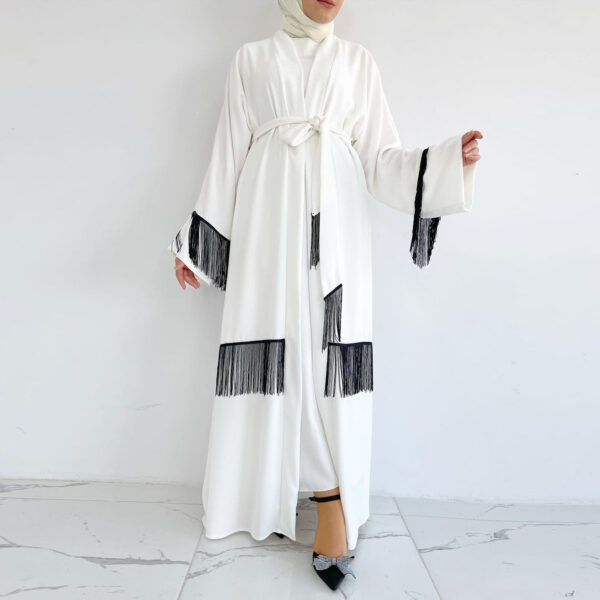 Arab Dubai Ethnic Clothes Middle East Abaya Coat Tassle Fashion Dress - Image 6